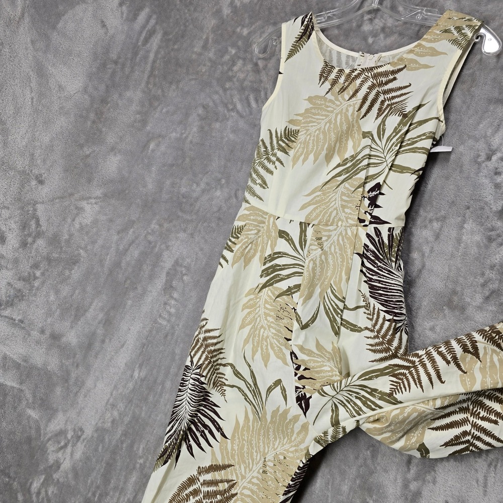 Lee's Fashion Jumpsuit Womens XS Cream Green Tropical Fern Hawaii Pockets Romper - Picture 4 of 14